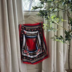 Chic Floral Scarf with Red and Black Accents